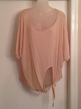 POL Sheer Oversized Front Side Tie Slouchy Batwing Short Sleeve Shirt M